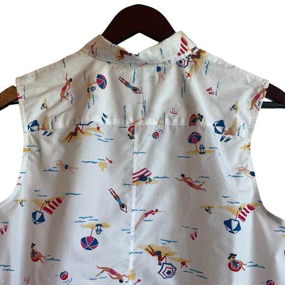 Lands End Women Top 16 White Sleeveless Button Up Beach Summer Novelty Print - Picture 4 of 11